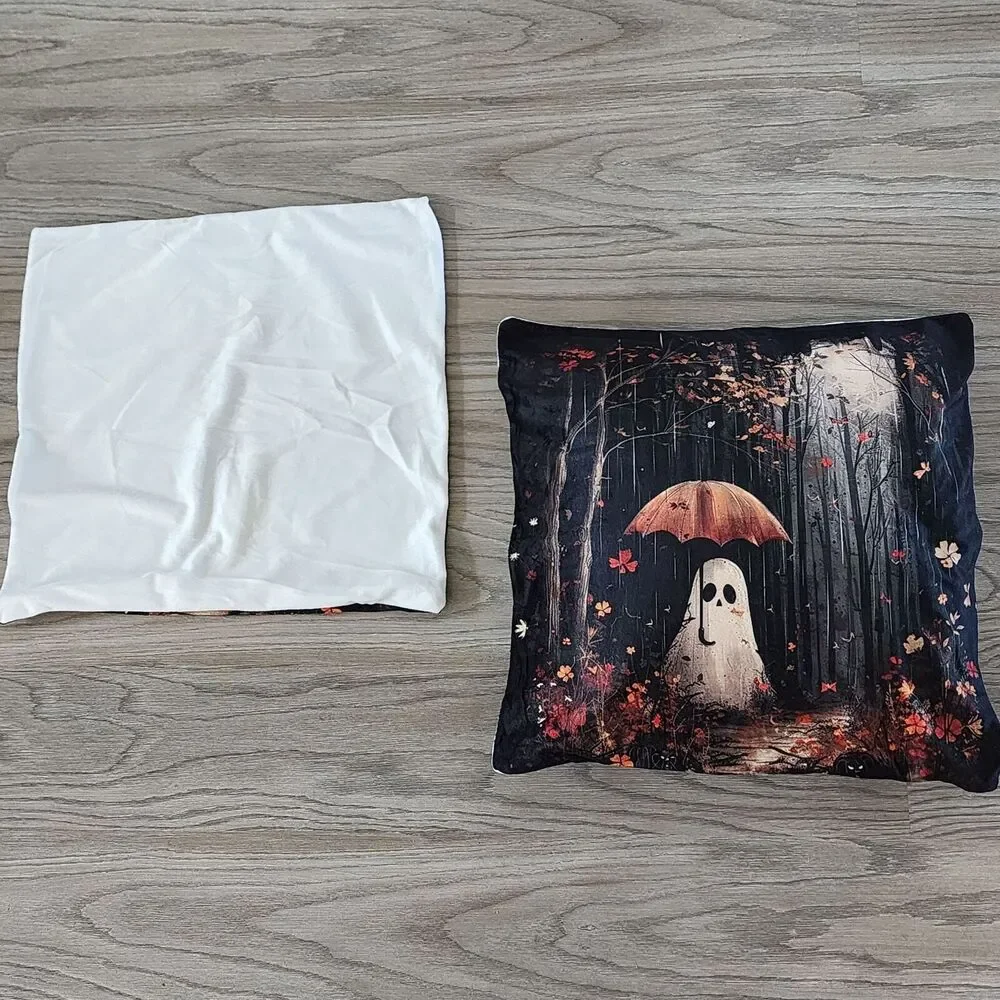 Halloween Decorative Throw Pillow Covers Ghost Forest Fall Leaves Zip Closure